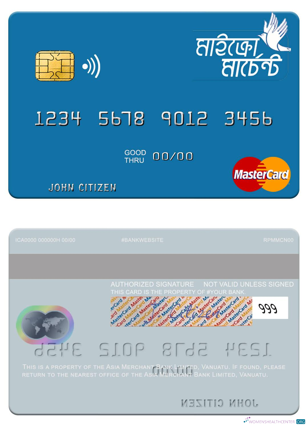Download Vanuatu Asia Merchant Bank Limited mastercard Photoshop template
